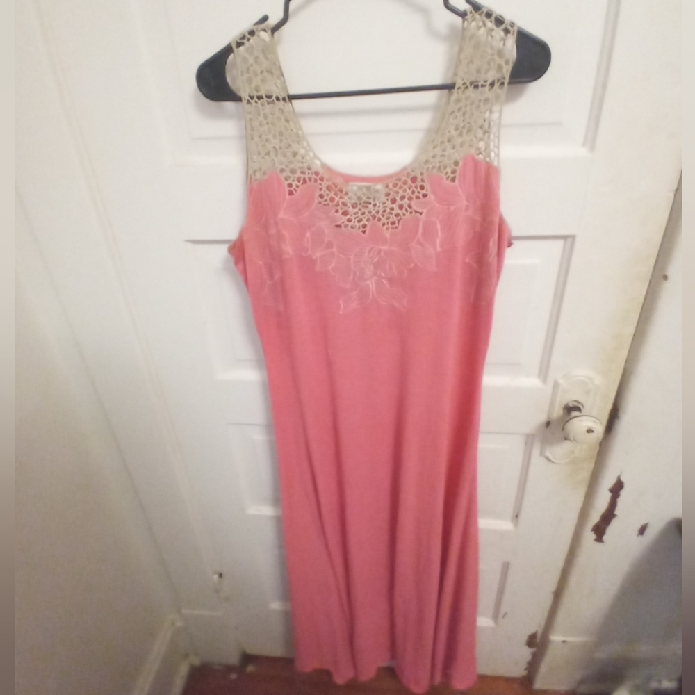 Soft Surroundings Pink Crochet-Detail Midi Dress